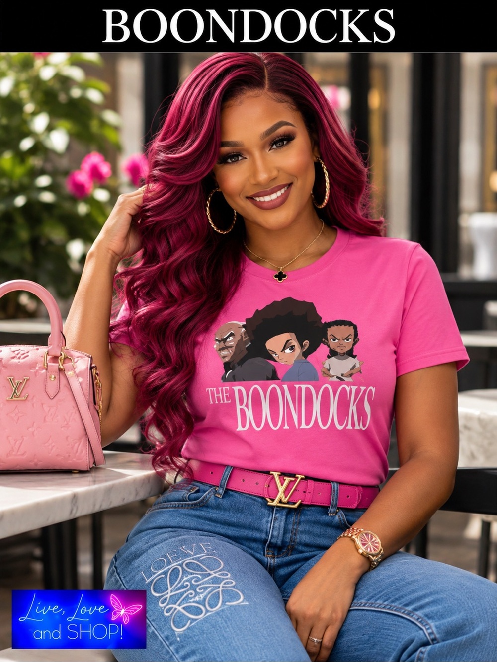 BOONDOCKS U-Neck Short Sleeve T Shirt: Rose-Pink, Unisex. NWOT